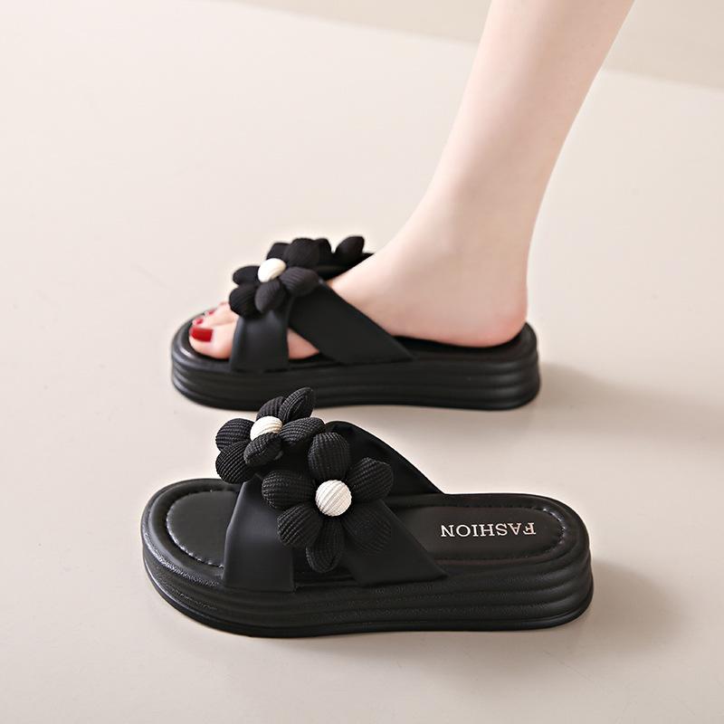 

Цветочные пляжные шлепанцы женские летние для отдыха на море с юбкой 2025 новые феи-сандалии на толстой подошве 40 чёрный