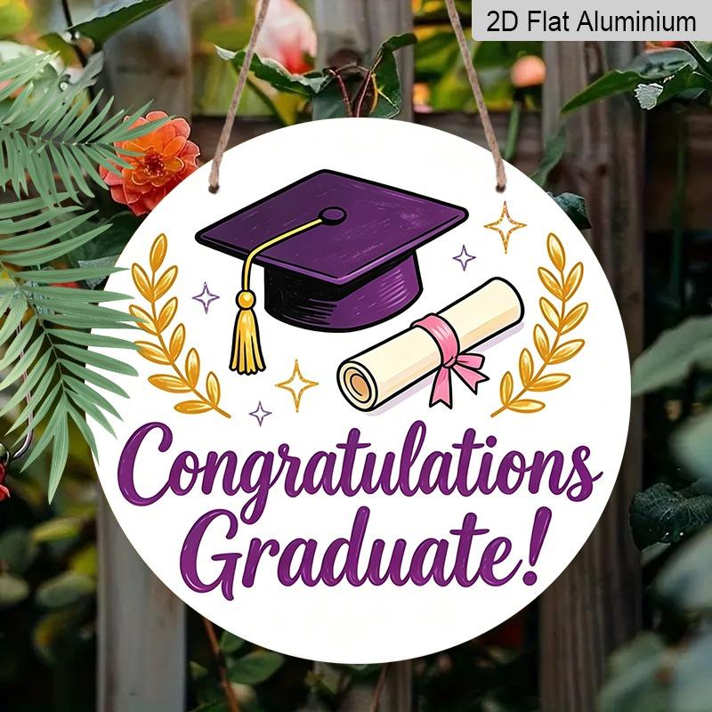

2D Flat Aluminum Graduation-themed Wall Hanging Available in Various Sizes with A Hand-painted Watercolor Style and Purple-gold Color Scheme Ideal 7.87×7.87inch