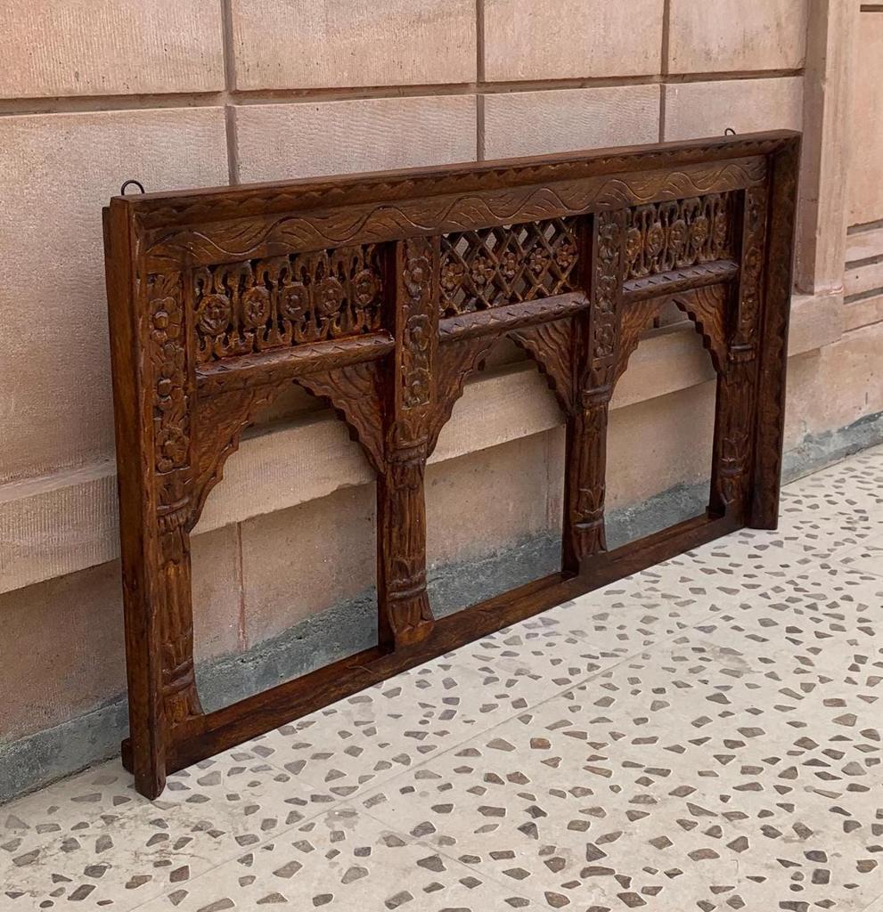 Hand Carved Mango Wood Jharokha - Indian Wall Hanging Frame