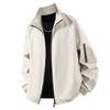 Herren Unifarbene Fliegerjacke: Baseballkragen, Lässiger lockerer Schnitt, Große Größen, Frühjahrs-/Herbst-Oberbekleidung.