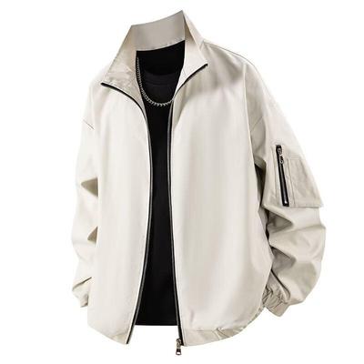 Men's Solid Color Pilot Jacket: Baseball Collar, Casual Loose Fit, Plus Size, Spring/Autumn Outerwear.