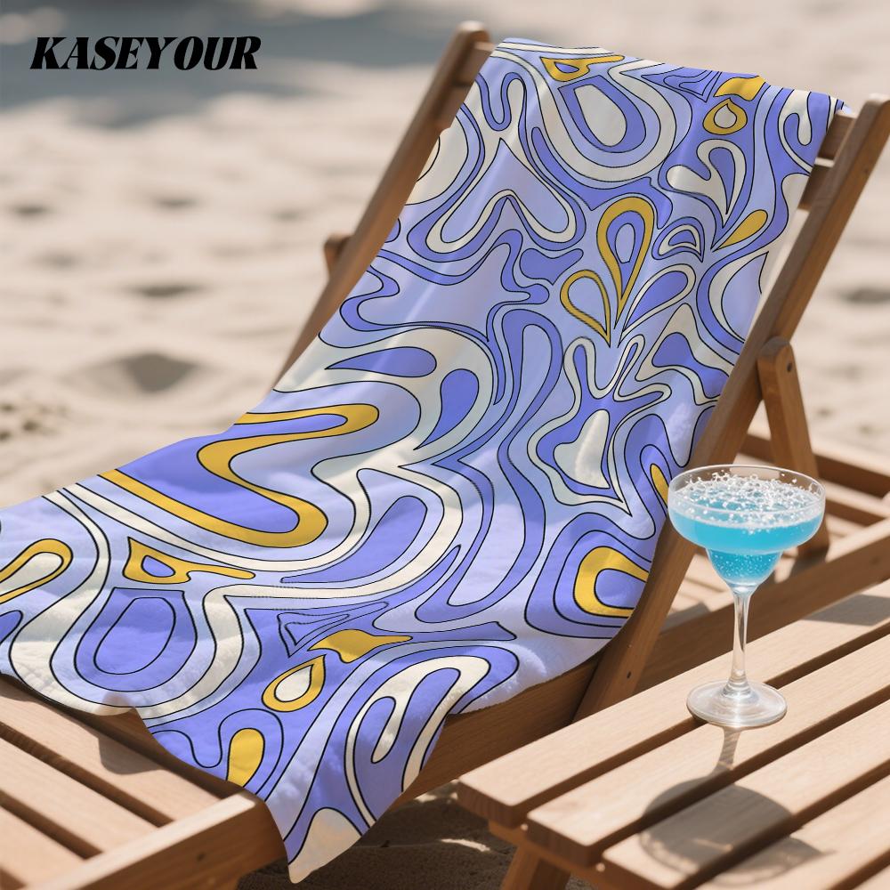 Swirly Blue & Gold Oversized Microfiber Beach Towel Sand Proof Quick Dry, Absorbent for Swimming Pool Travel Camping