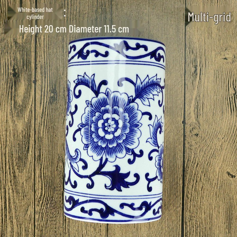 Hand-Painted Blue and White Ceramic Wall Vase with Floral and Bird Design