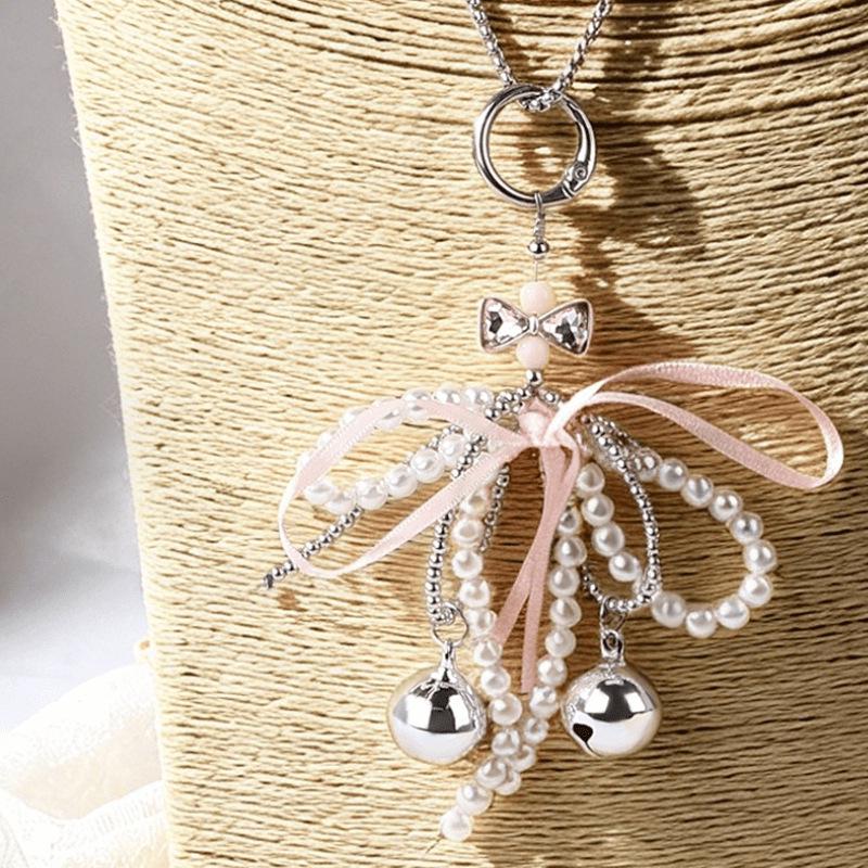 French Pearl Bow Metal Anal Plug with Pull Ring - SM Adult Necklace Toy