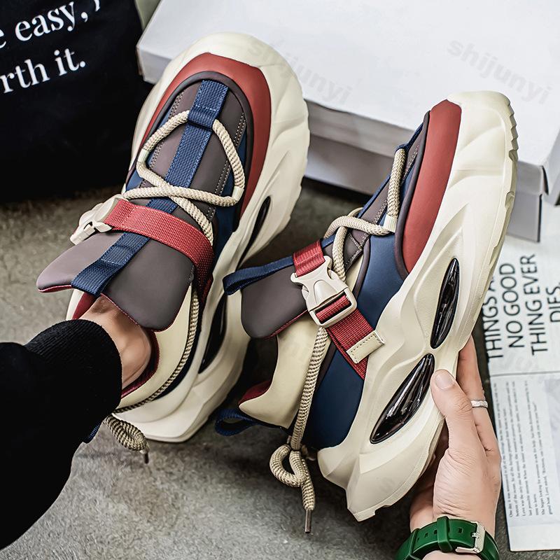 

2026 Autumn Niche Designed Casual Low Top Thick Soled Sports Shoes for Men s Fashi Trend Comfortable Versatile Chunky sneakers 39 синий