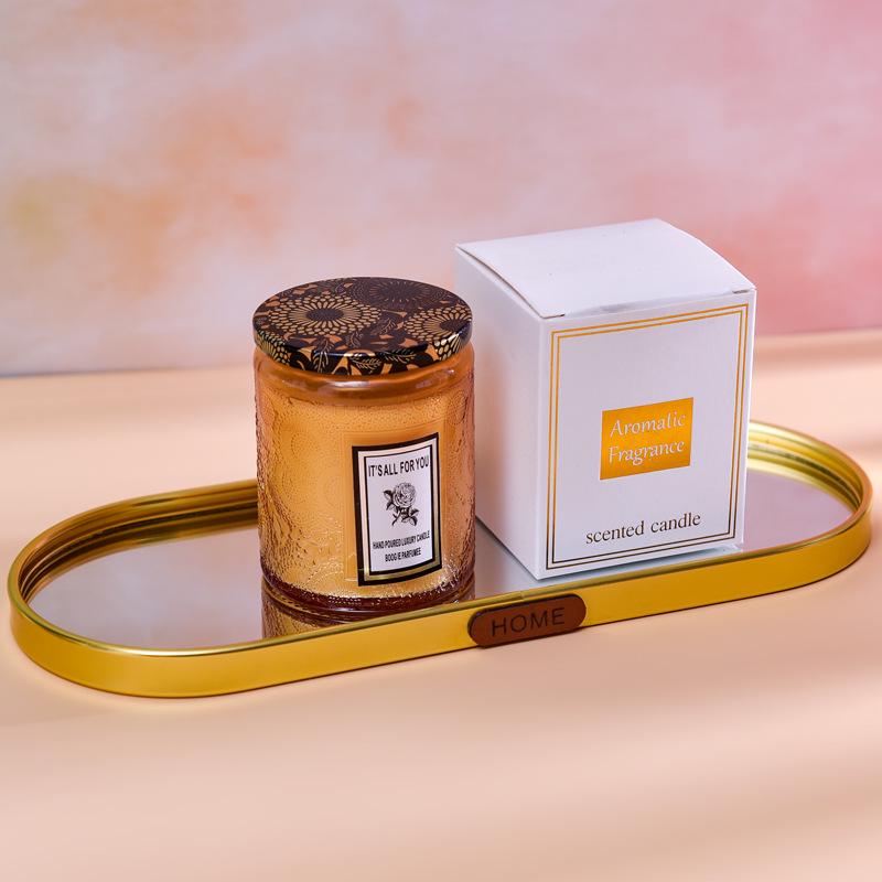 Embossed Glass Cup Aromatherapy Candle Gift Set - Smokeless & Creative Festival Souvenir