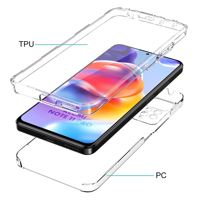 Силіконовий подвійний чохол 360° повного покриття для Samsung Galaxy A53 A52S A23 A12 A51 Honor 9X Redmi Note 11 10C iPhone 13 12 11 Pro Max Прозорий м'який жорсткий чохол