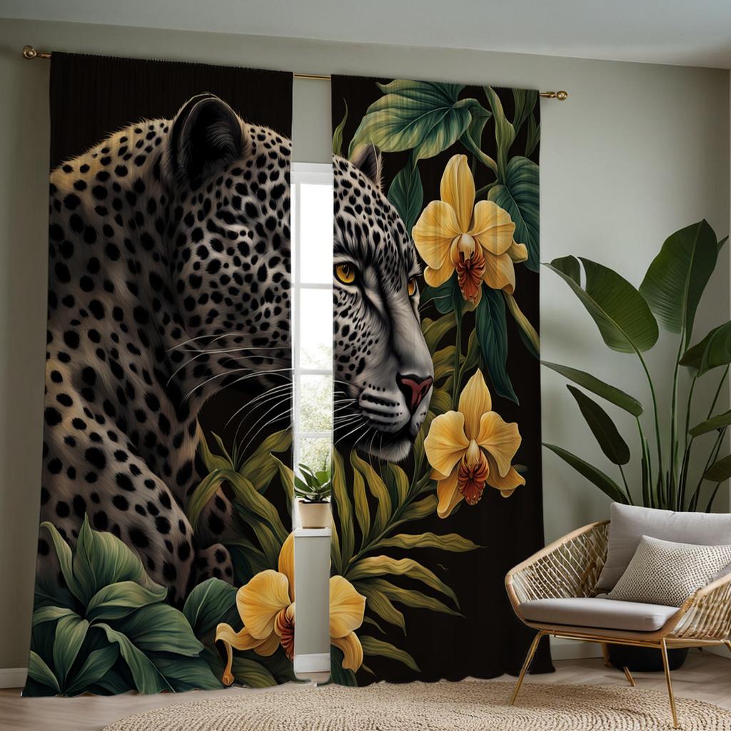 2 Sztuki HD Cyfrowe Zaciemniające Fierce Leopard Zasłony w Lesie Styl Dekoracji Domu Dekorowanie Salonu Sypialni Na Karnisz