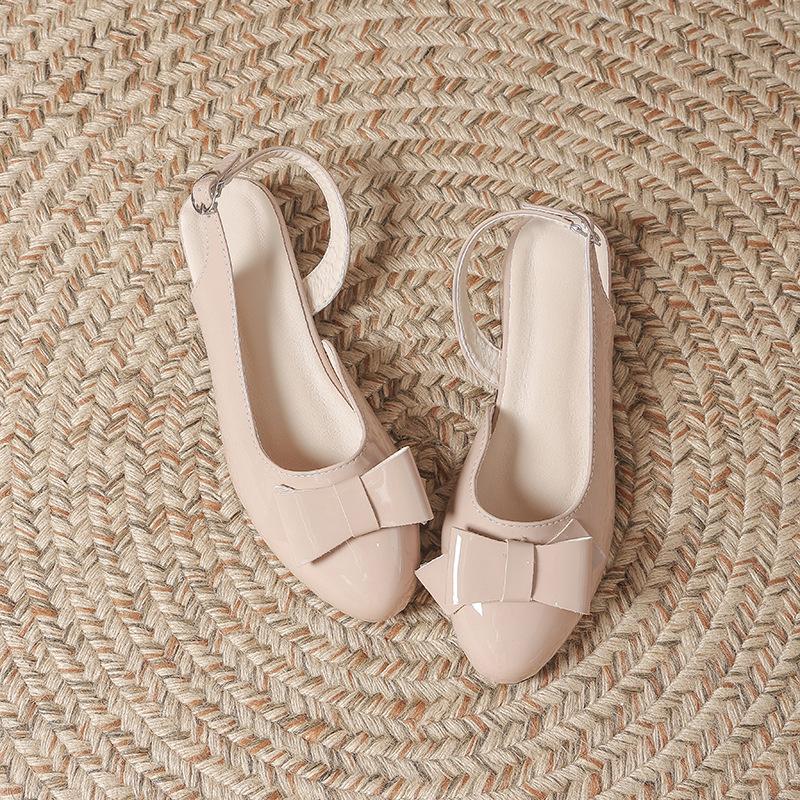 French Bow Bag Head Sandals Women's Summer Wear 2025 New Nude Casual Temperament Thick Heel Empty Sandals
