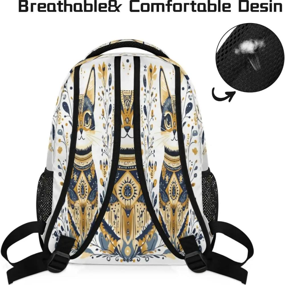 Uroczy Etniczny Kot Kwiatowy Plecak Plecaki na Laptop Casualowy College Podróżny Plecak Turystyczny na Jednodniową Wycieczkę dla Kobiet Mężczyzn