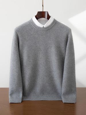 2025 Autumn/Winter Men's Thick Cashmere Round Neck Sweater - Youth Business Knitwear Loose Pullover
