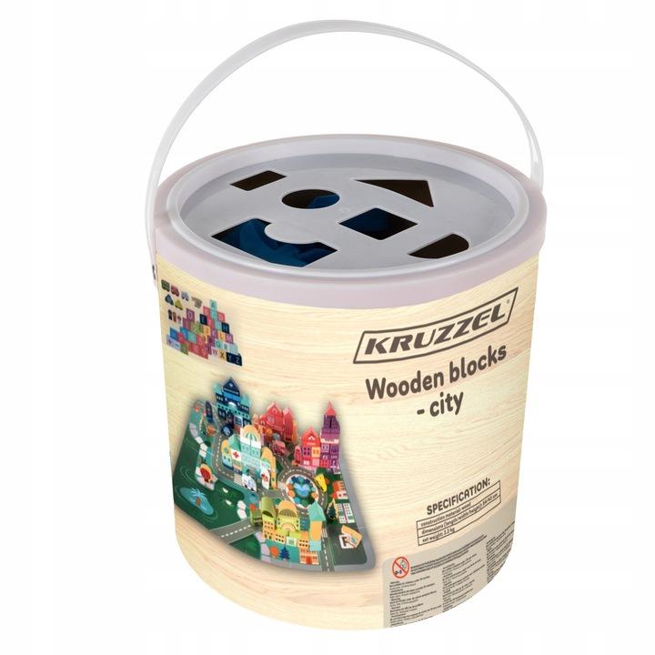 Drewniane Klocki Miasto Auta 100 Klocków + Puzzle