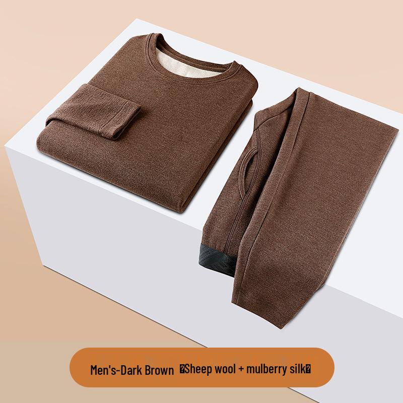 Women's Winter Fleece-Lined Silk Wool Underwear Set - Extra Thick Heat-Generating Base Layer for Autumn.