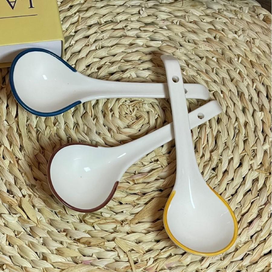 Japanese Simple Style Spoon Tableware Ceramic Chinese Underglaze Color Bone China Soup Spoon Restaurant Household Convenient Spoon