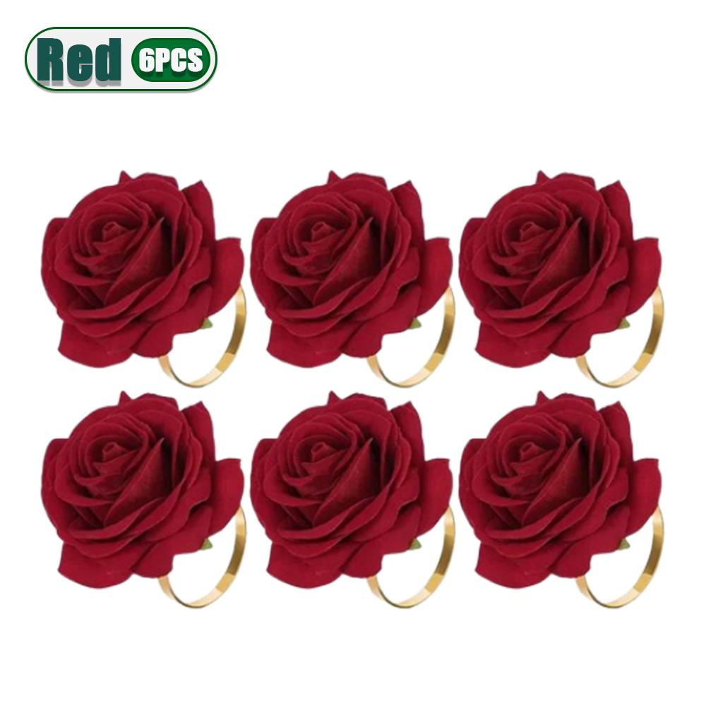 6-24PCS Rose Flower Napkin Rings Romantic Table Holders Elegant Wedding Party Valentines Day Anniversary Proposal Decor Supplies