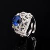 Hao Inlaid with Diamond Temperament Yuan Shape Imitation Royal Blue Red Corundum Zircon Chalcedony Ring Drop Glaze Open Ring Female
