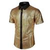 2025 Men'S Formal Dress Shirt Sequin Button Up Shirt Cosplay Costume Lapel Shiny T-Shirt Shirt
