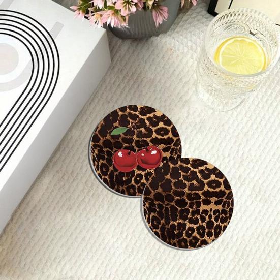Yousheng 6PCS Car Coasters, Leopard Print Decorative Coasters, Round Heat-Insulating Stain-Proof Cup Holders, for Auto