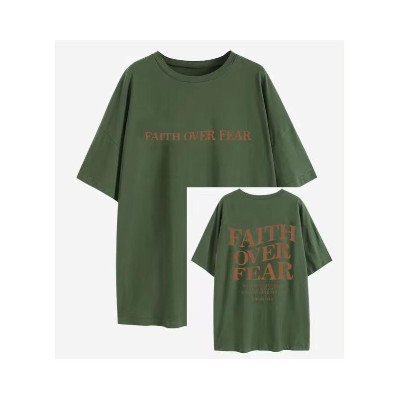 FAITH OVER FEAR T-Shirt W Za Dużym Rozmiarze Chrześcijańskiej Luźnej Koszulki Damskiej Modnej, Bawełnianej Bluzki Estetycznej