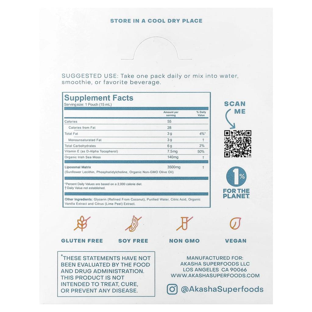 Akasha Superfoods, Liposomal Sea Moss Gel, Sweet Citrus, 30 Packets, 15 ml (0.5 fl oz) Each