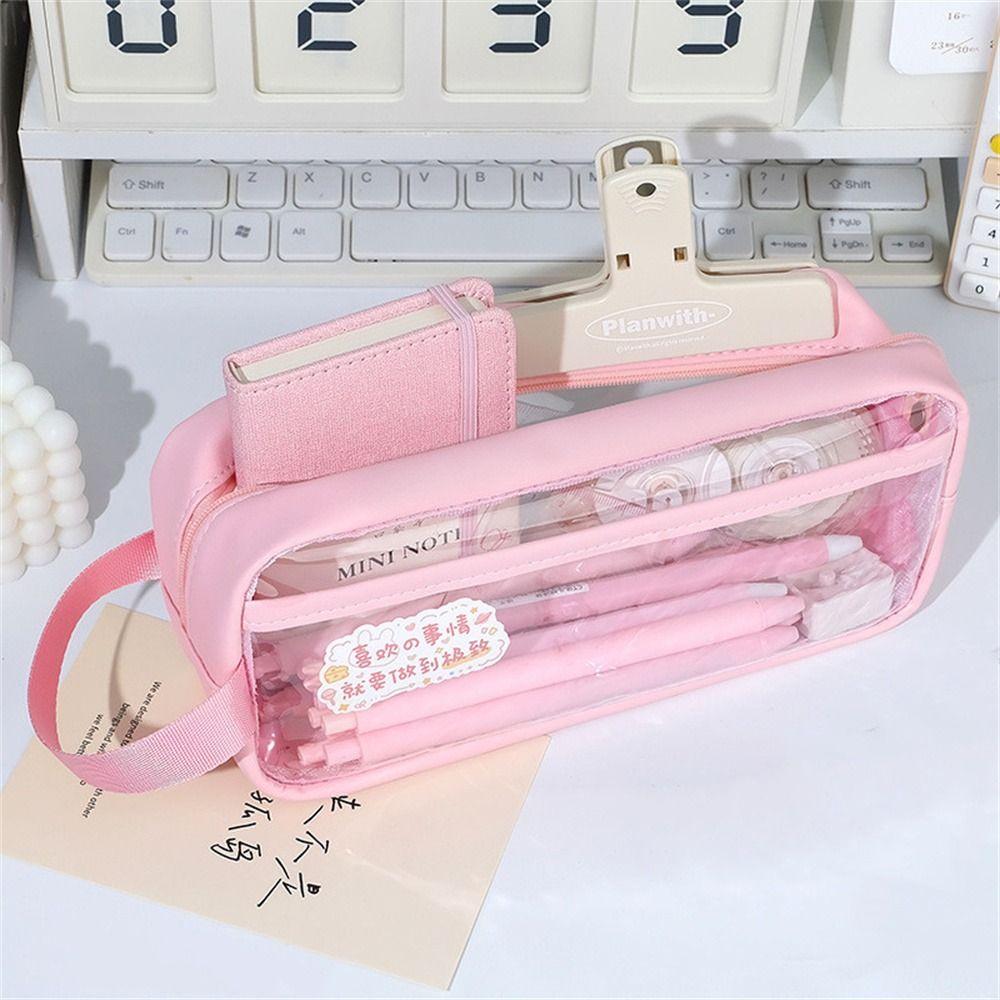 

Pouch Large Capacity Transparent Pencil Bag Pencil Storage Bag Stationery Holder Bag Pen Case розовый