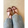 Sheepskin version! Korean version of the design sense flat sandals women's word with retro toe Roman sandals casual beach shoes