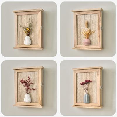 Farmhouses Style 6 Hook Wall Key Rack With Natural Wood Base And Retro Dried Flower Embellishment