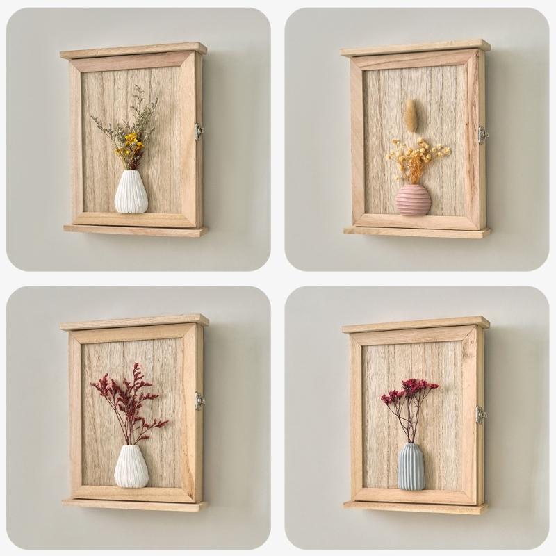 Farmhouses Style 6 Hook Wall Key Rack With Natural Wood Base And Retro Dried Flower Embellishment