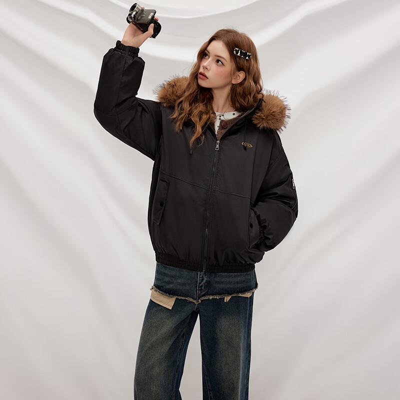UNIFREE American Retro Hooded Padded Jacket with Fur Collar