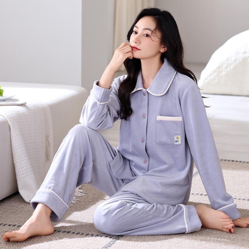 Pajamas Women'S Autumn And Winter Long-Sleeved Warm Island Fleece Thickened Coral Fleece Spring And Autumn Loungewear