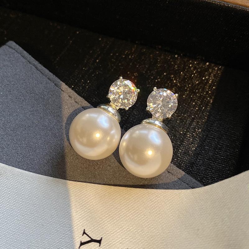 Luxurious Shijia Pearl Earrings for Women: Super Shiny, Exquisite Micro-Inlaid 5A-Grade Zircon, Celebrity-Style Design.