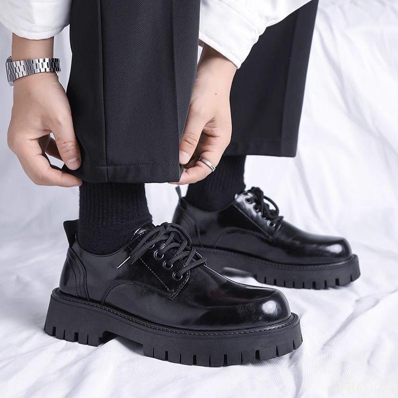 Autumn new men's black casual leather shoes with soft sole simple comfortable interior height increase casual formal shoes