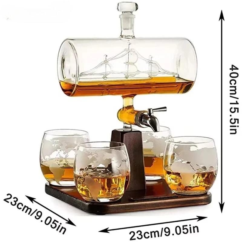 1 Набор Креативный Антикварный Декантер в Форме Лодки Бокал для Красного Вина Виски Декантер 1 Подставка 1 Декантер 4 Чашки Комбинированный Набор 901-1000ml
