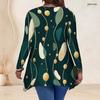 Women Plus Size V Neck Long Sleeve Irregular Split Hem Tunic Top Black Golden Swirl Print