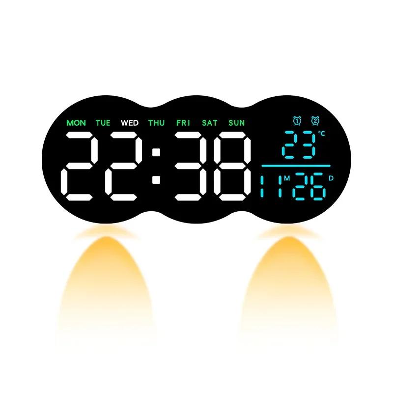 

Large Digital Wall Clock with Ambient Light Date Week Temp Display Remote Control LED Table Clock for Living Room Home Decorate