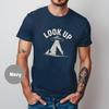 Personalized Look Up UFO Shirt, Alien Abduction Tee, Pyramid Graphic T-Shirt, Sci-Fi Lover Gift, Conspiracy Theory Top In 16 Colors