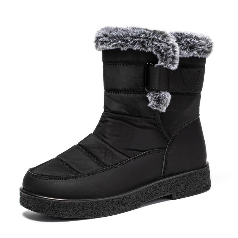 Plus Size Faux Fur Collar High-Top Chunky Sole Winter Snow Boots Velcro Fastening Waterproof Women's Boots Casual Women's Footwear