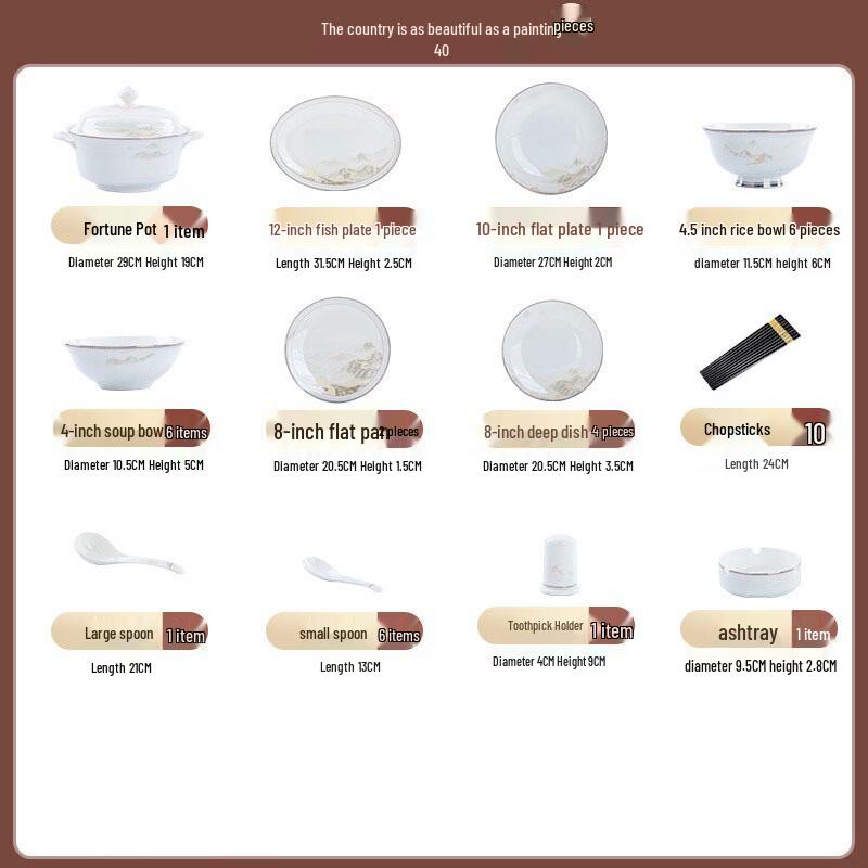 Jingdezhen Bone China Dinnerware Set - 40 Piece