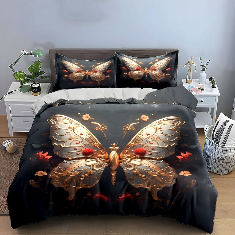 Golden Butterfly Decorative Art Set Kid'S And Adults' Bedroom Decor, Exquisite Three-Piece Bedding Set Gift
