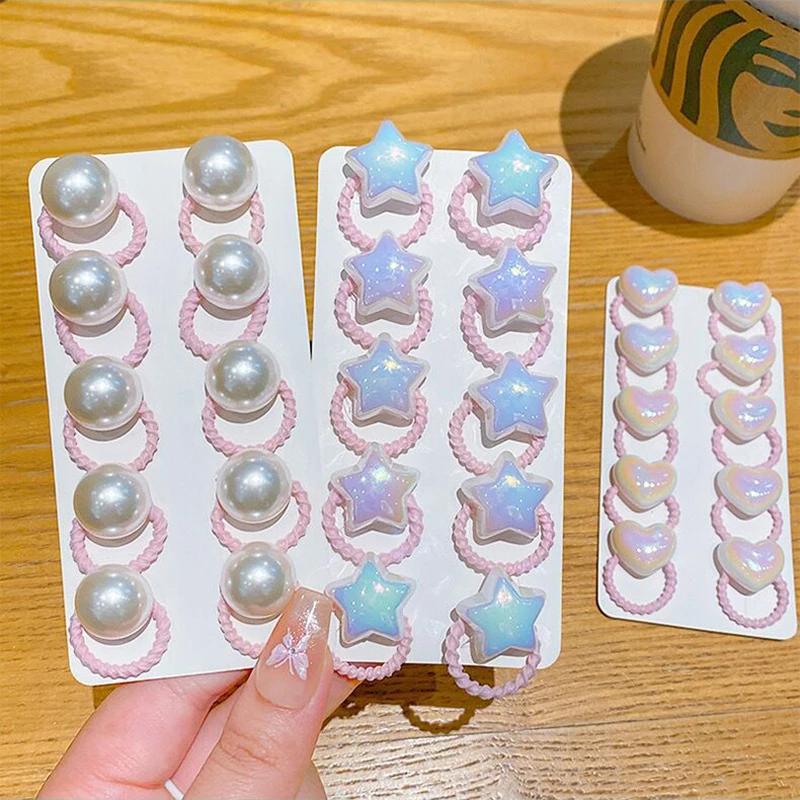 Cartoon Love Heart Star Hair Ties Toddler Elastic Rubber Band Kids Hair Ropes Accessories 10Pcs Cute Baby Girl Hair Bands