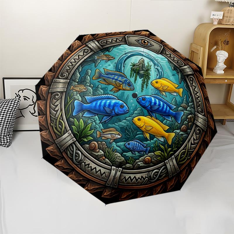 Underwater Marine Life pattern umbrella, portable and foldable design, 8 ribs, a casual accessory for Halloween, Christmas, and birthday gifts.