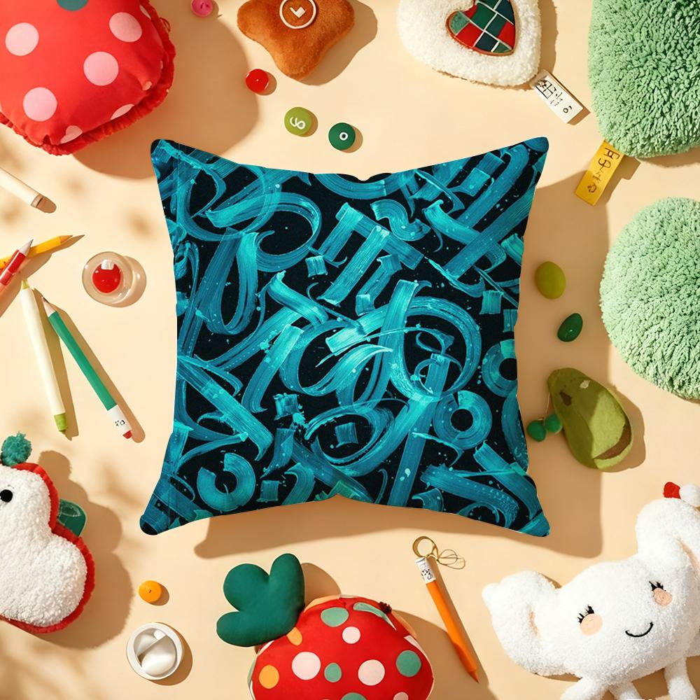 P-Pokras Lampas Art Graffiti Cushion Cover Plush Fabric Soft Double-Sided Printed Sofa Warm Winter Home Gift Pillow Cover