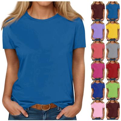 Short Sleeve Shirts For Women Cute Tops Solid Color Tees Blouses Casual Plus Size Basic Tops Pullover