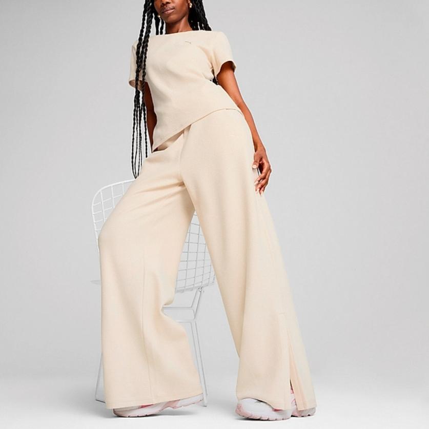 Puma Fashionable Straight Leg Breathable Versatile Knitted Sports Pants Women Bottoms Off-White 687717-87