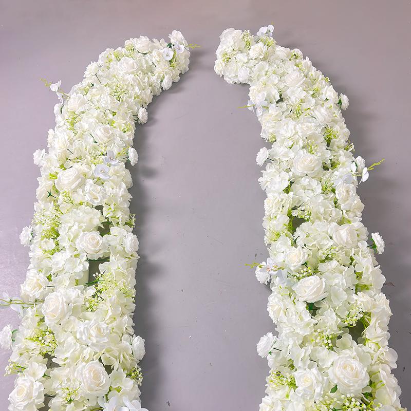 2.4M Artificial Flowers Wedding White Rose Road Guide Decoration Table Runner Flower Row Floral Backdrop Arrangement Arch Decor