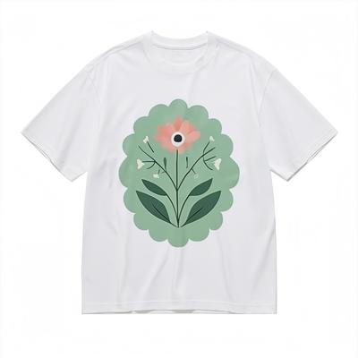 Women's Soft Breathable All Season Classic T-Shirt Floral With Green Frame Tee