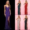 Summer New European and American Women's Clothing Socialite Sexy Sequined Backless Dress Slim Split Dress Long Dress