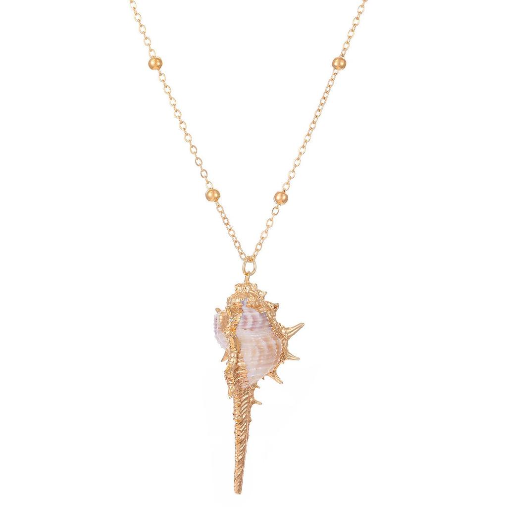 Stylish Women's Gold-Plated Shell Conch Pendant Necklace
