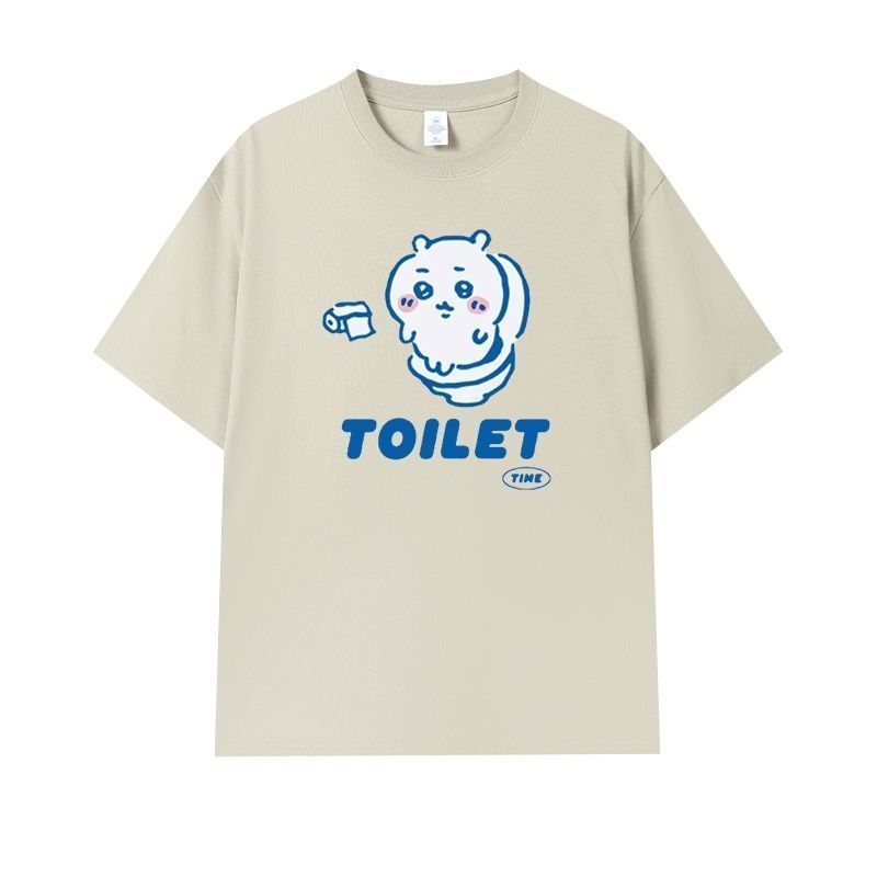 MINISO Chiikawa Dessin Animé Imprimé Manches Courtes Col Rond T-shirt Femme Homme Tendance Mode Mignon Ample Confortable T-shirt Hauts