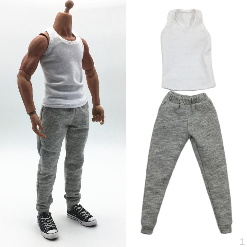 

1/6 Men Sports Suit Soldier for Doll Accessories Parts white waistcoat+ gray pants